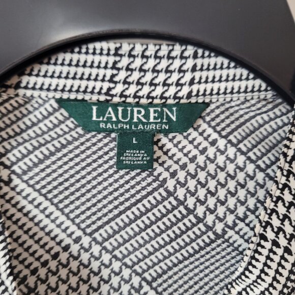 Lauren Ralph Lauren Womens Black & White Houndstooth Wrap Blouse Long Sleeve Siz - Picture 2 of 12